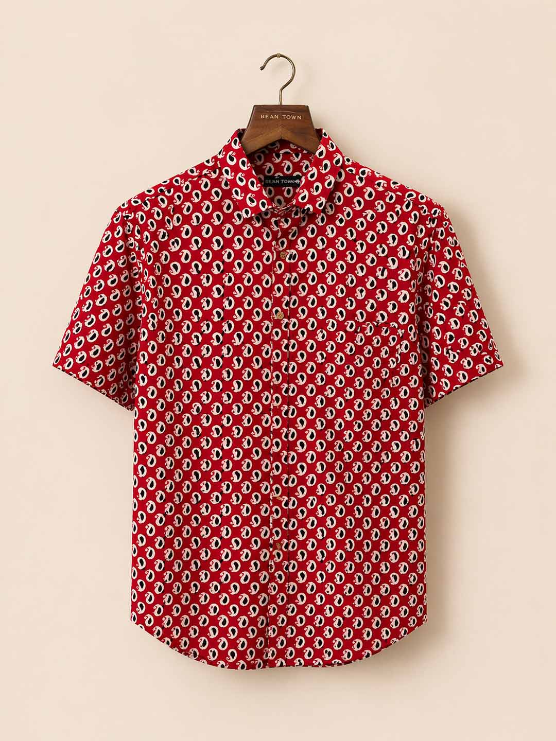 Red With Black & Paisley Butti Print Shirt