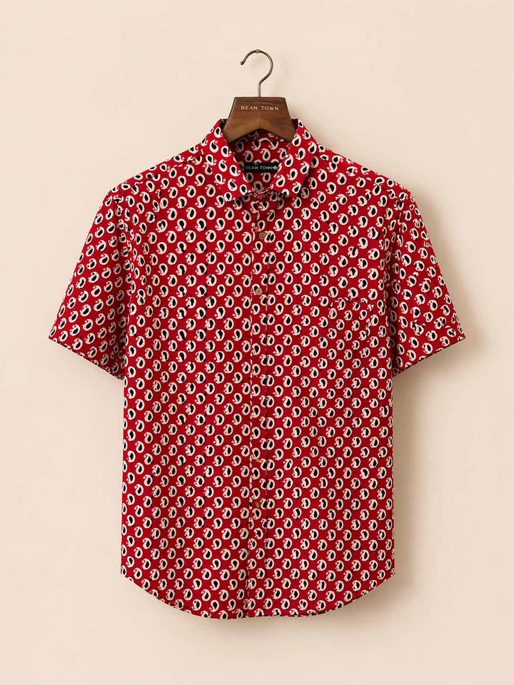 Red With Black & Paisley Butti Print Shirt