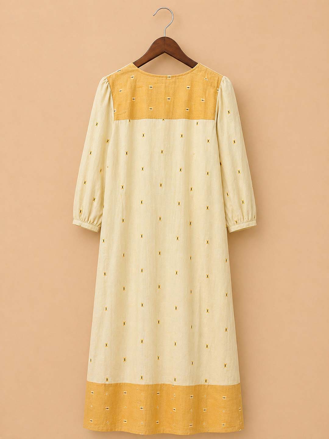 Cream With Yellow Jamdhani Dress